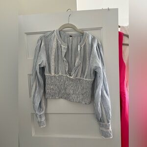 Free People Blue And White Striped Top